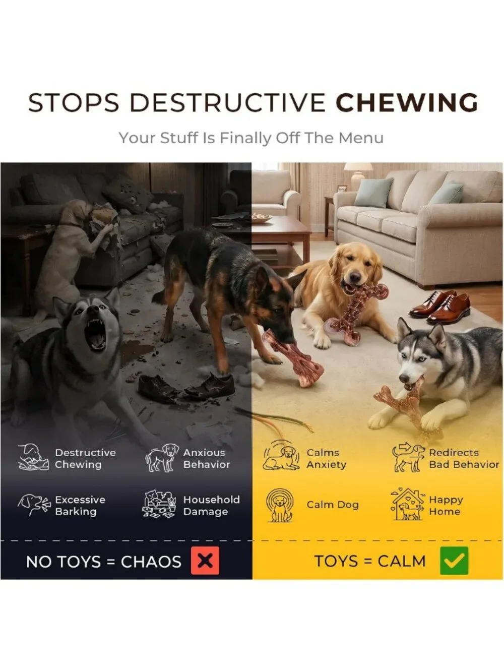 Indestructible Dog Chew Toys - 3-Pack Tough Nylon Bones for Aggressive Chewers
